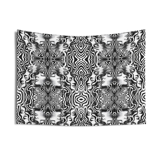 Monochrome Optical Illusion Wall Tapestry — Black & White Abstract Pattern